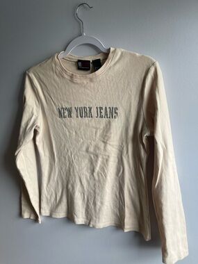 Vintage Y2K 00s Glitter New York Jeans Cream Long Sleeve Top